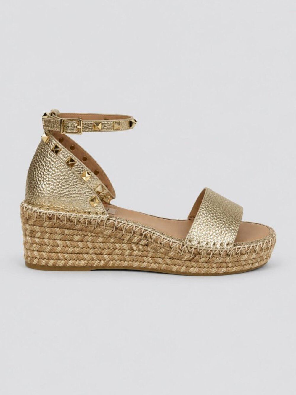 Women's Rockstud Flatform Ankle-Strap Espadrille Sandals - Platinum